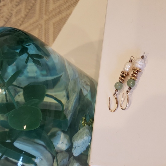 NWT 925 Sterling Silver JADE PEARLS DROP DANGLE EARRINGS  1" Authentic - Picture 5 of 5